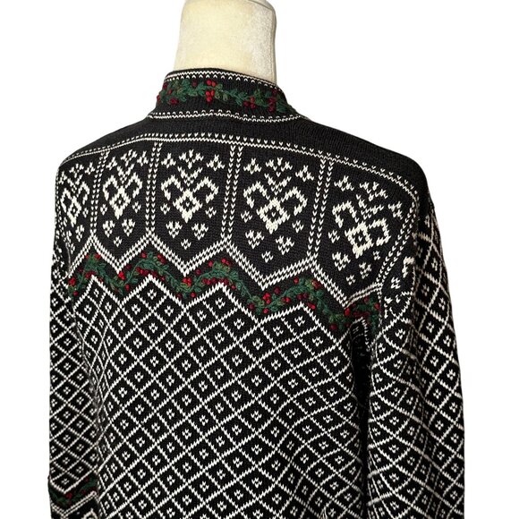 Vintage 90s Talbots Fair Isle Nordic Sweater Black White Small - Picture 5 of 12